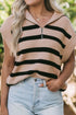 'Hestia' Khaki Striped Knit Sweater - Celes Fashion